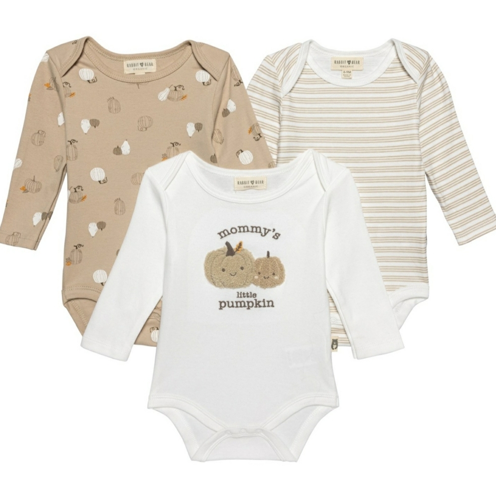 Rabbit + Bear NWT Organic Infant  Organic Cotton Bodysuits - 3-Pack, Long Sleeve